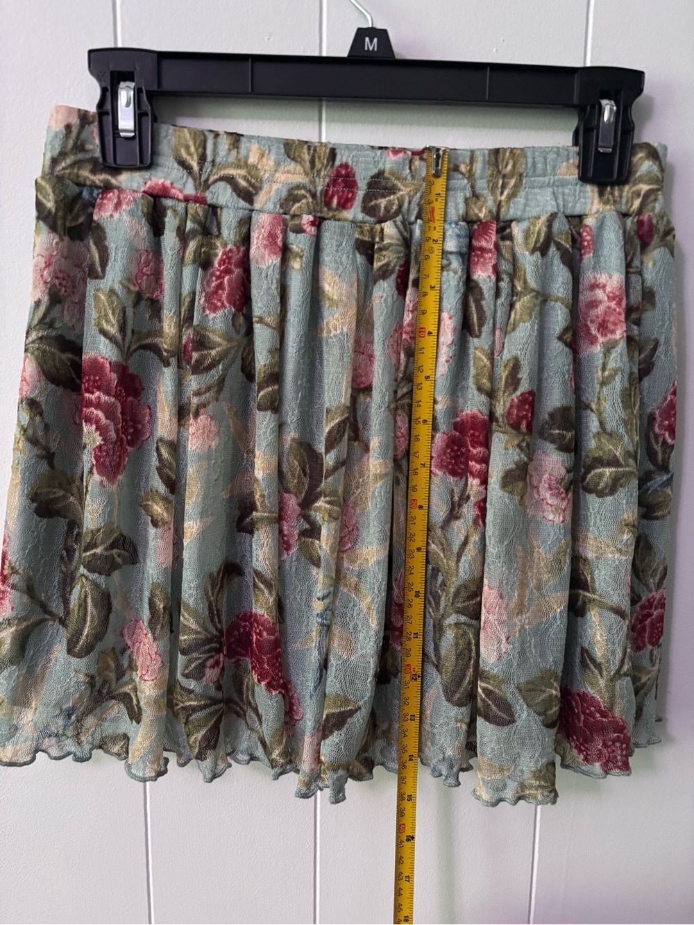 RL Denim & Supply Pleated Mini Skirt in Blue Lace w/ Pink Floral Print Medium - Picture 5 of 8